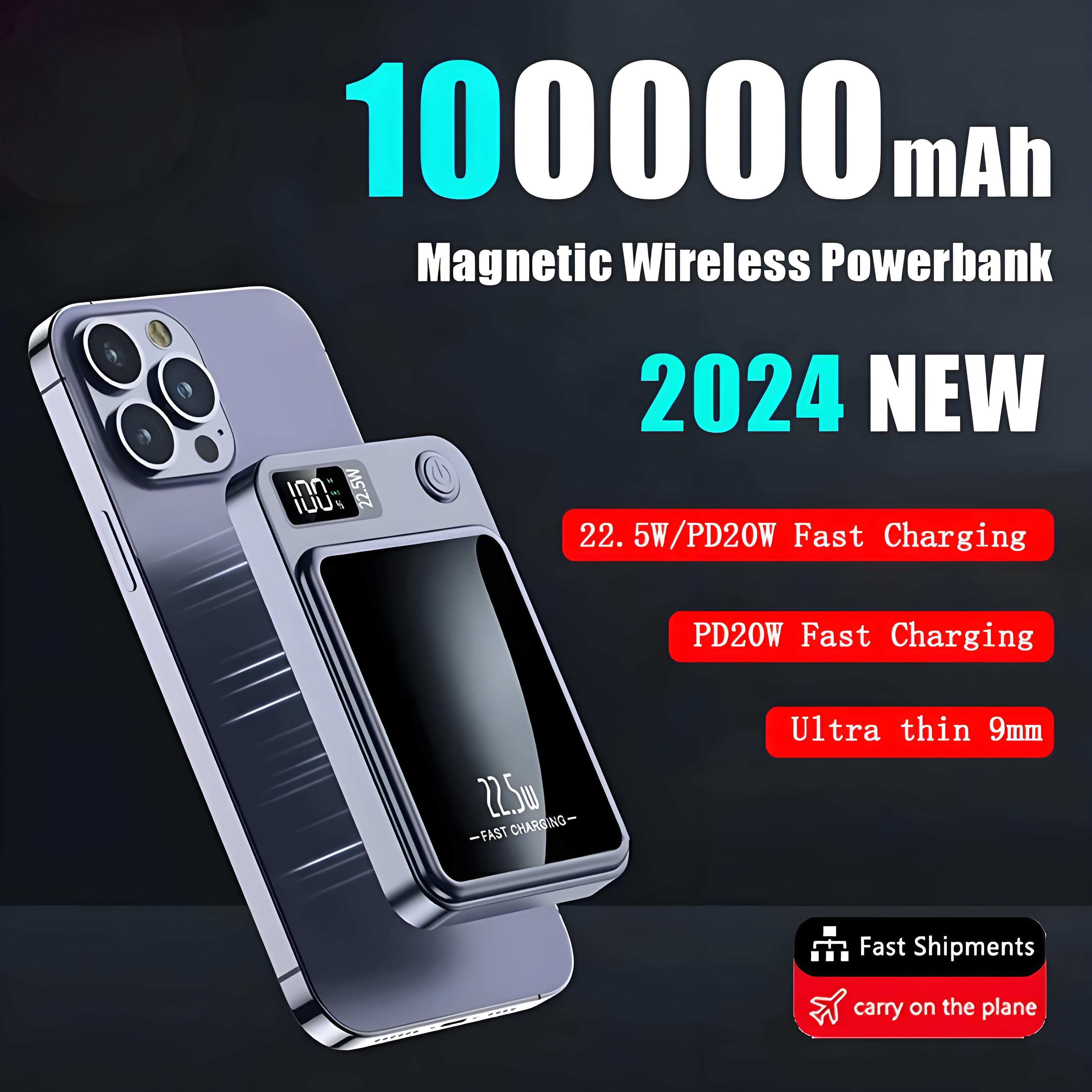 100000mAh Magnetic Power Bank Wireless Fast Charger For Magsafe Portable Auxiliary Battery Pack For iphone Huawei Samsung Xiaomi