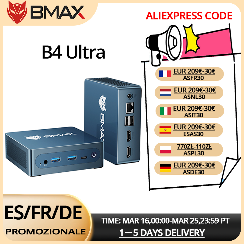BMAX B4 Ultra Mini PC Intel N150 con 12 GB de RAM, 512 GB SSD, Wi-Fi dual 2,4 GHz 5 GHz, Bluetooth 5.0, Mini computadora Barebone