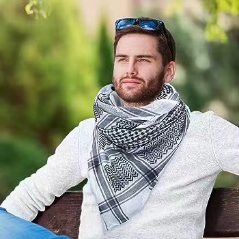 Bufanda clásica Palestina negra y blanca Keffiyeh con estampado cuadrado para hombre, pañuelo Shemagh para la cabeza, bufandas para el cuello árabes islámicas
