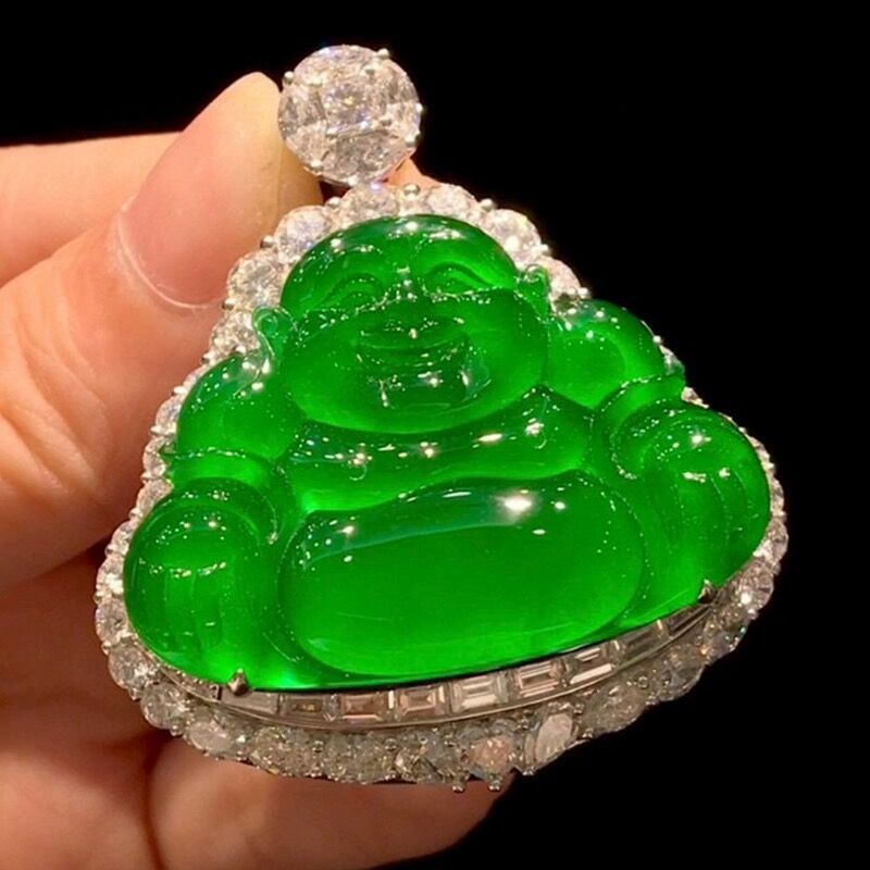 Ice Jadeite Zhengyang Green Buddha Pendant Myanmar18kInlaid Imperial Full Green Jade Buddha Pendant for Women as a Gift