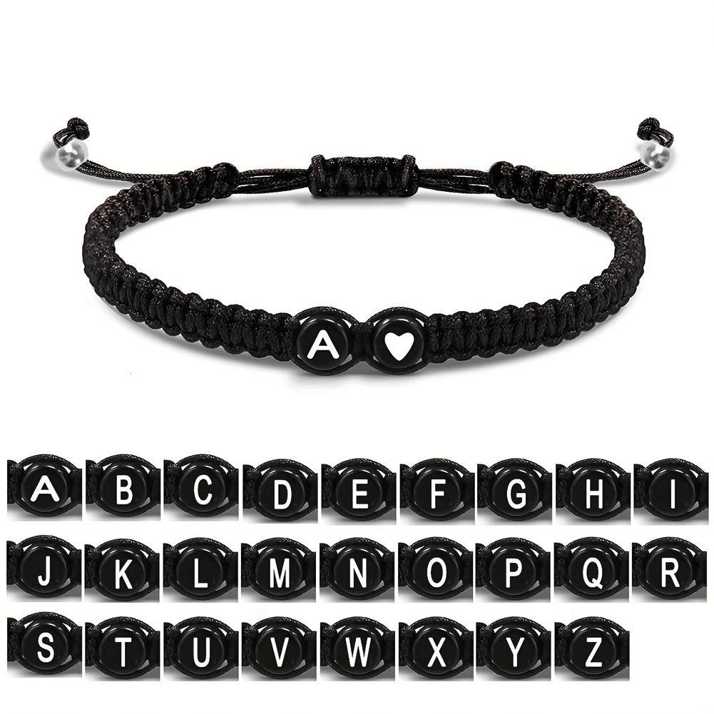 Pulseras con inicial de 26 letras en forma de corazón, hechas a mano, ajustables, de la A a la Z, pulseras trenzadas con nombre para mujeres y hombres, regalos de joyería de amistad.