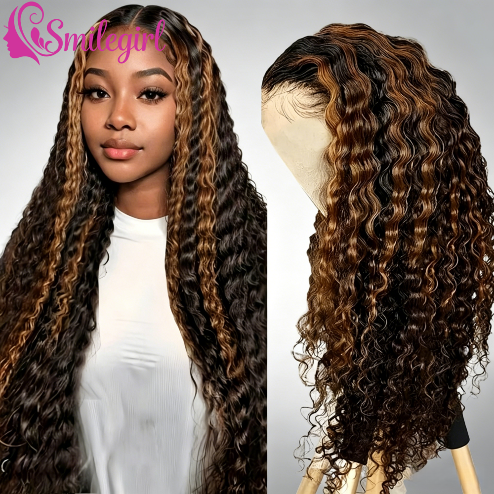 Peruka typu lace front, 36 cali, ombre 1B/30, kręcone włosy naturalne, wstępnie wyskubana linia włosów, brazylijska, kolor 13x6 HD lace frontal, głęboka fala, peruki lace dla czarnoskórych kobiet.