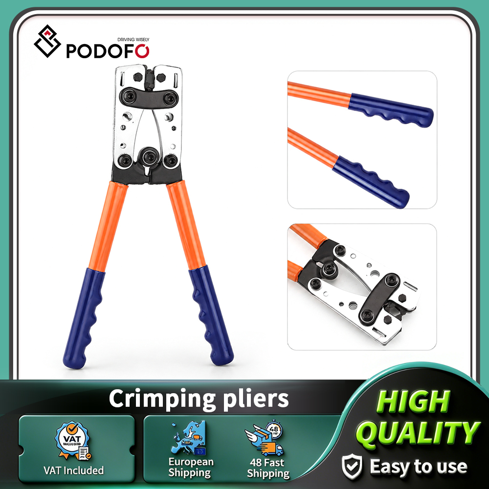 Alicate de Crimpagem Podofo 6-50 mm² para Terminais Tubulares e Cabos Hexagonais - Ferramenta Manual