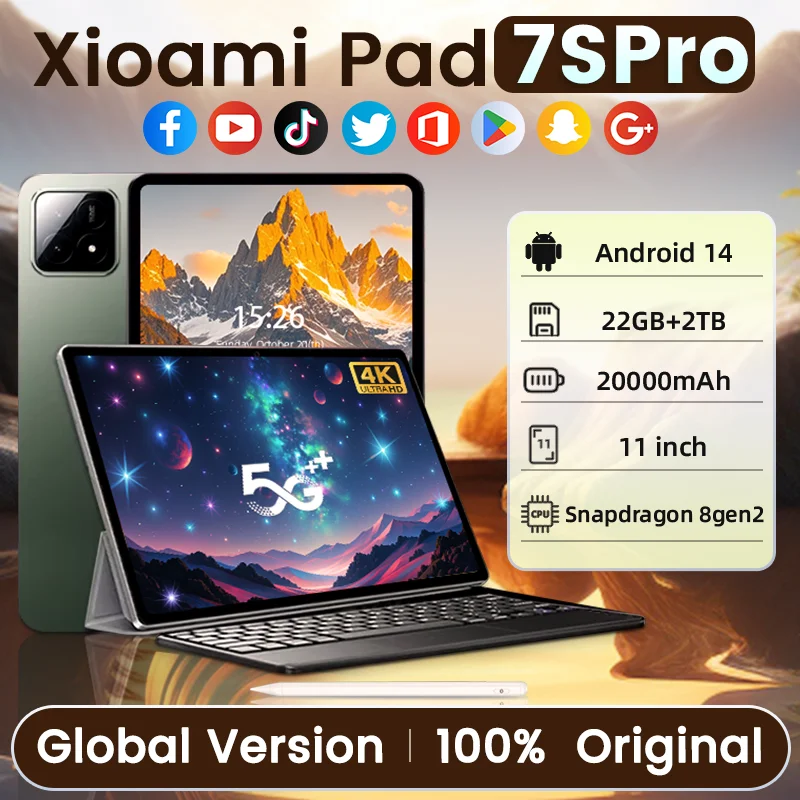 Tablette Global Mi 7S Pro, Android 14, 16 Go, 1 To, Snapdragon 8, Gen2, 4K HD, WiFi 5G, Bluetooth, WPS, 2025 mAh, 11 pouces, 20000