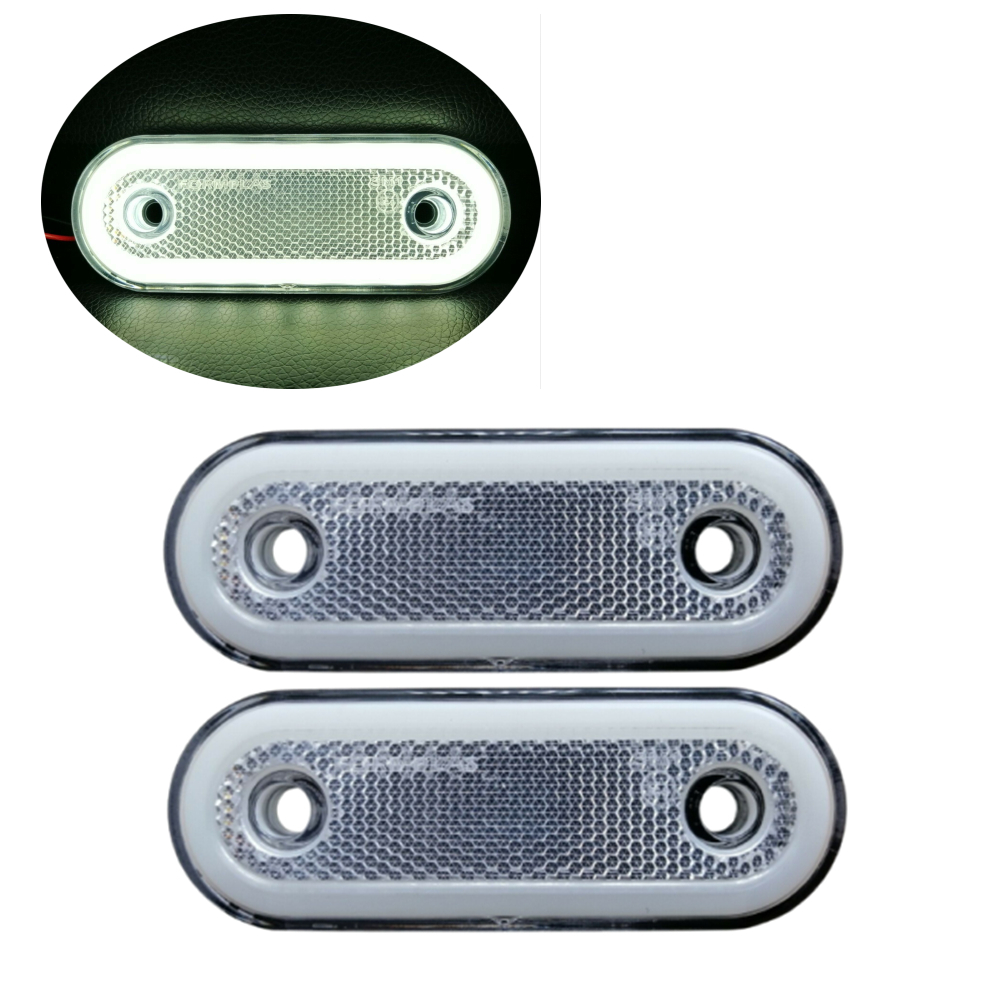 2PCS Lampu Marker 12 V Lampu LED Trailer Oval Putih Lampu Marker Samping 24V 20LED Lampu Belakang Truk untuk Trailer