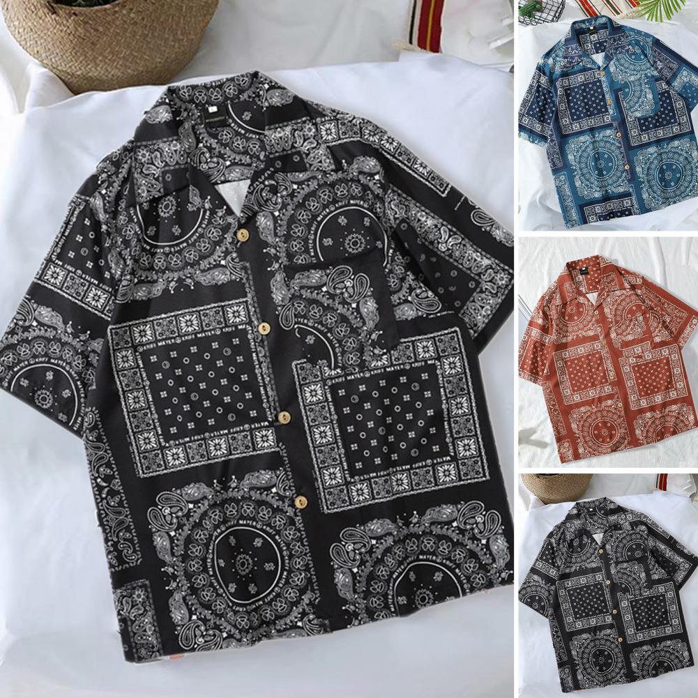 Chemise Bandana hawaïenne d'été pour hommes, chemises Paisley à manches courtes, vêtements de plage Hip Hop, Harajuku, Style jeune, hauts à revers
