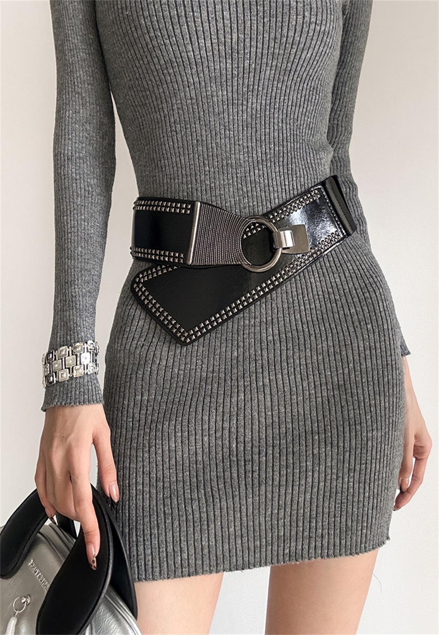 1 Uds. Cinturilla ancha con remaches de estilo punk para mujer, sentido europeo y americano de alta gama con cinturón para falda, versátil redondo b