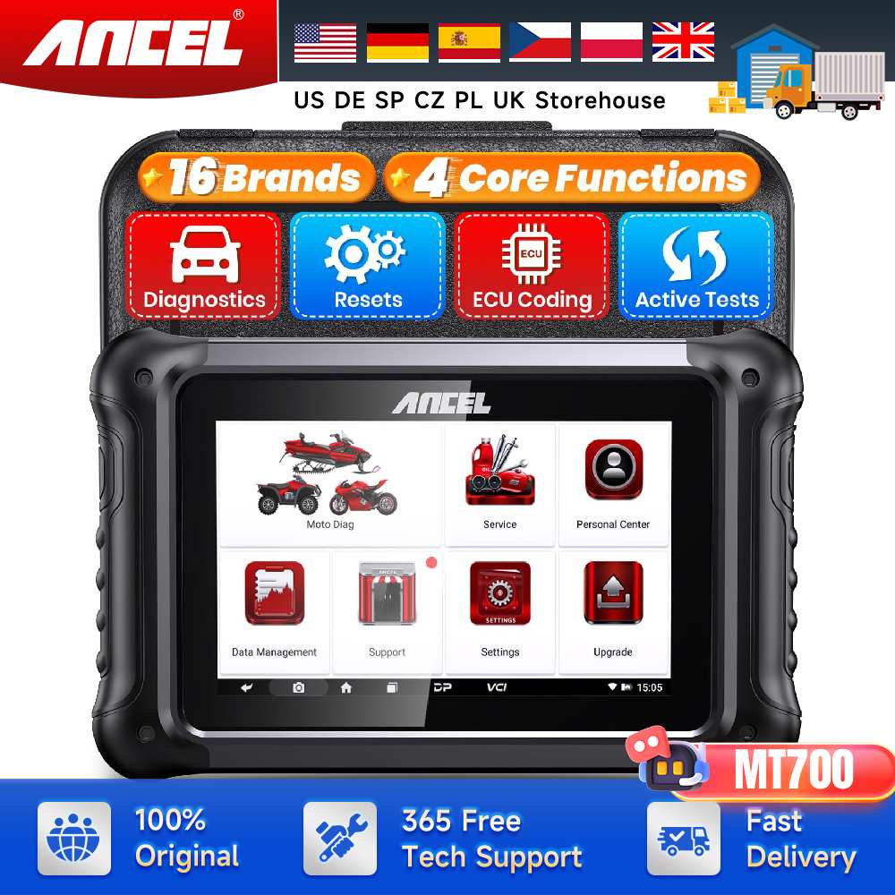 ANCEL MT700 Alat Diagnostik Sepeda Motor untuk Harley BMW Kawasaki Suzuki Piaggio Ducati Pemindai Obd2 31+ Fungsi 16 Khusus Merek