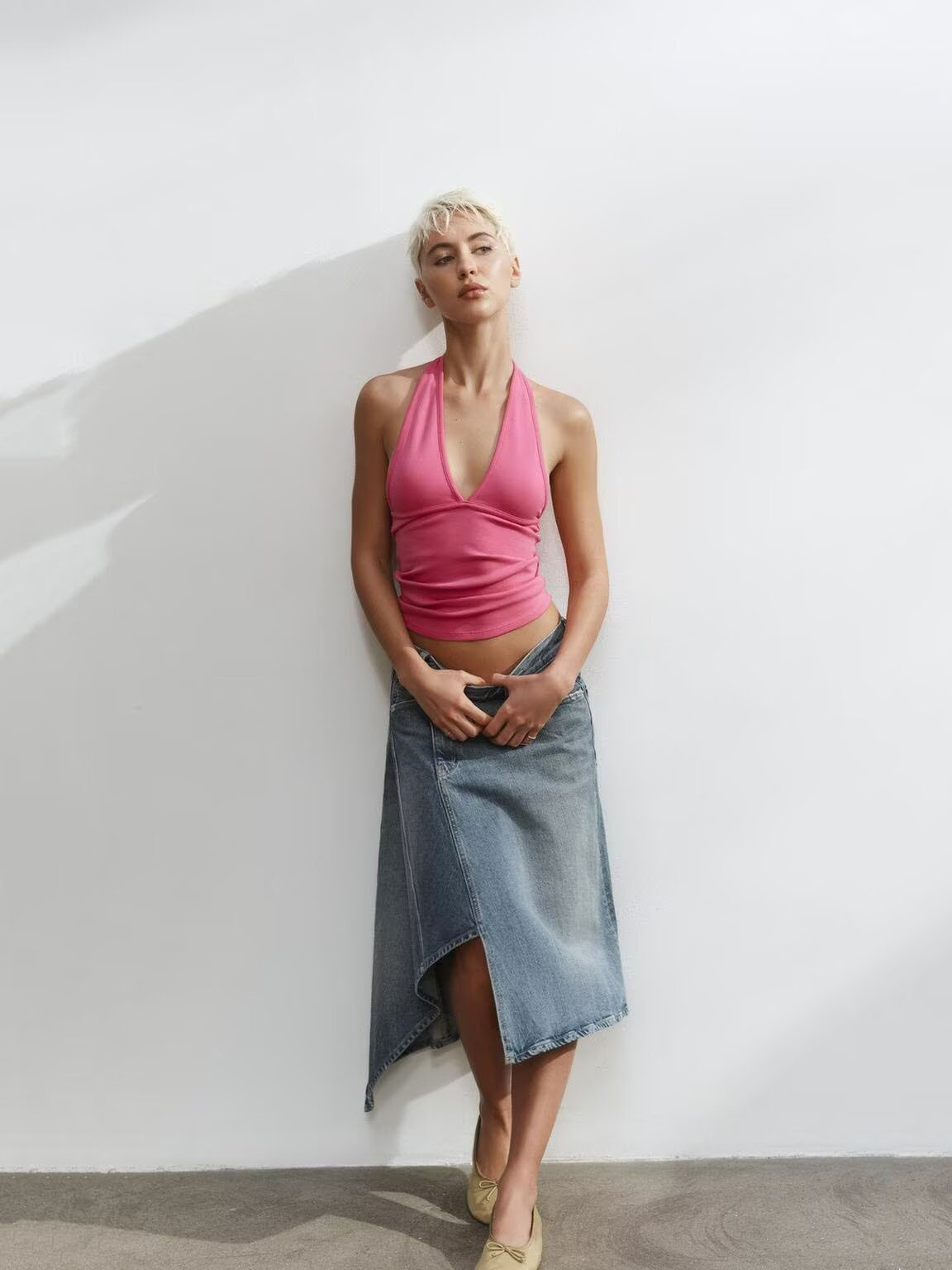 Spring Summer New Arrival Women's Lazy Style Mid-Waist Asymmetric Hem Denim Skirt Asymmetrical Skirt Standard Fit Ladies Skirt
