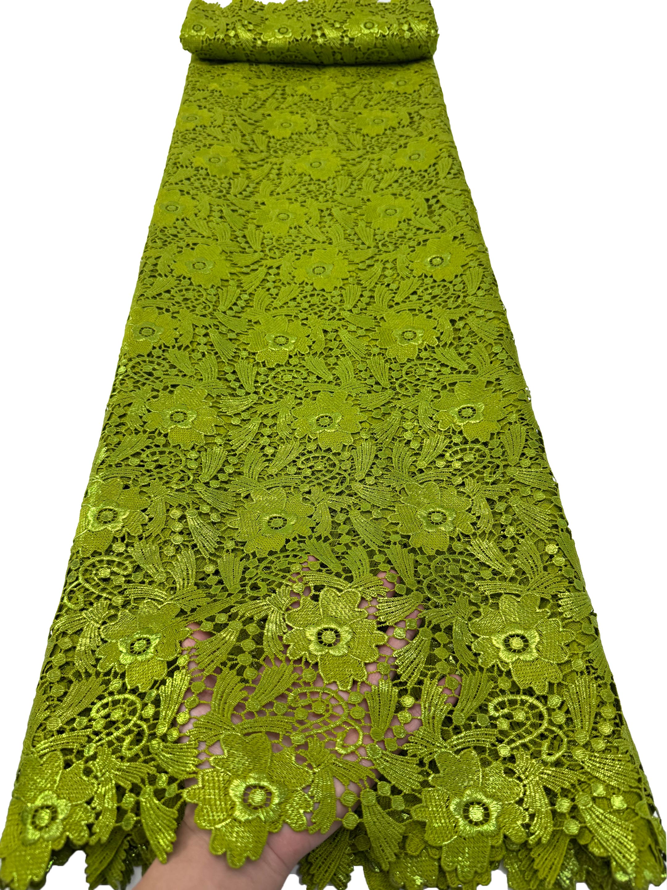 Tecido de Renda de Tule de Algodão de Alta Qualidade Nigeriano Africano com Estampagem a Quente Solúvel em Água 5 Jardas para Vestidos de Festa e Costura