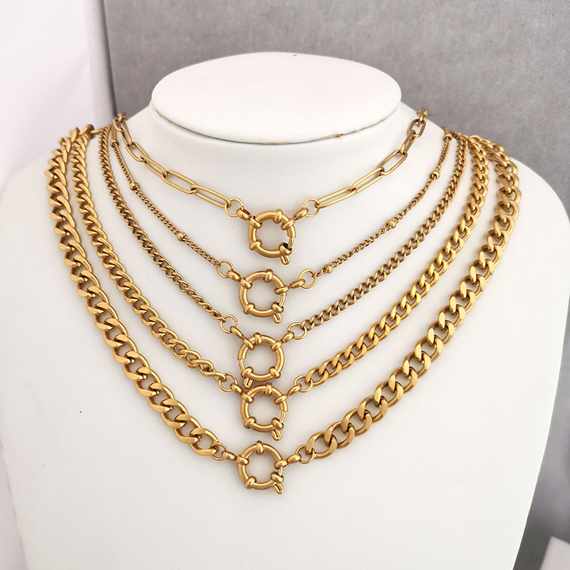 Collier ras du cou unisexe en acier inoxydable avec fermoir marin, chaîne à maillons géométriques Rolo, Cuba, Paperclip, couleur or PVD, style basique DIY, collection Printemps