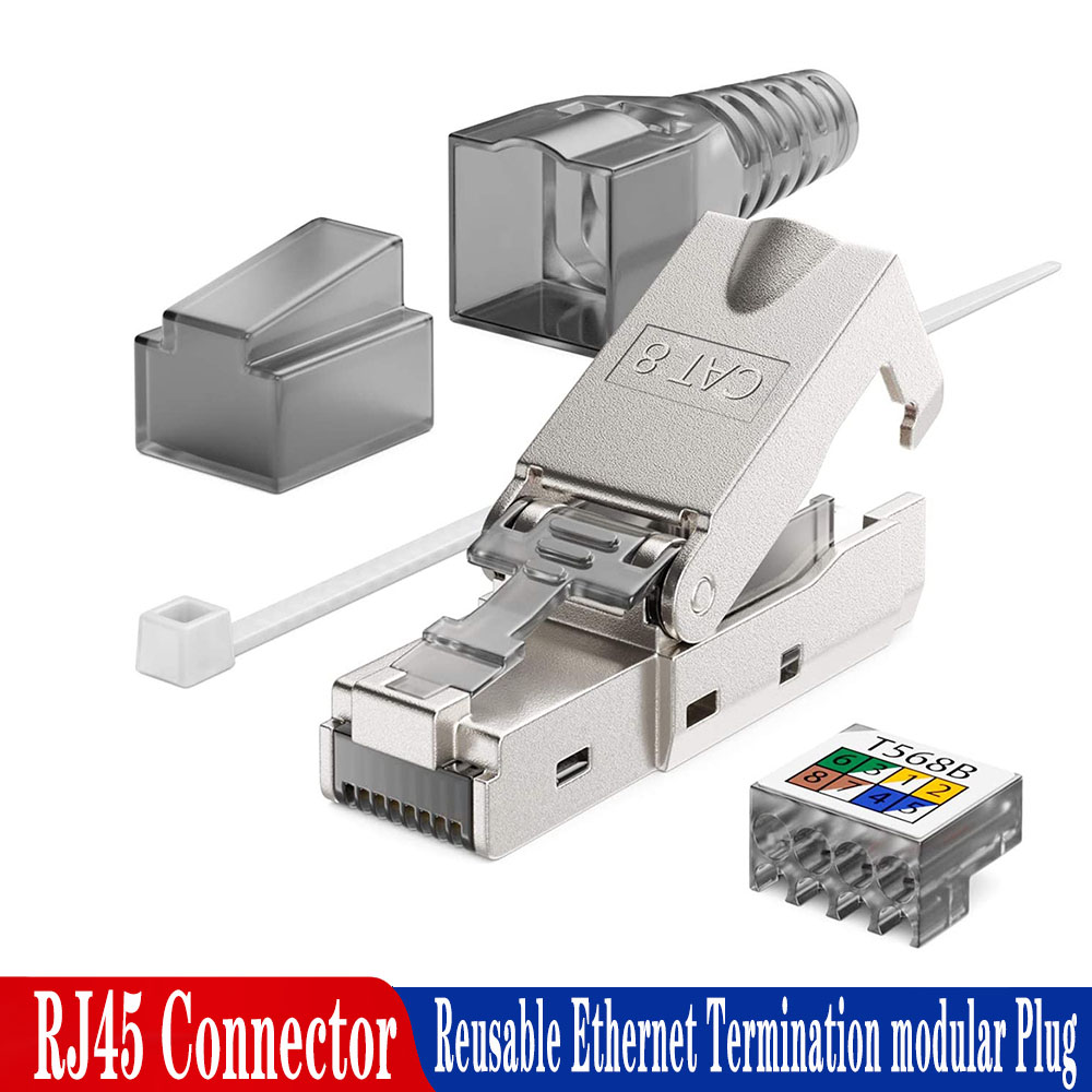 Conector CAT8 STP RJ45 CAT7 CAT6A enchufe modular de terminación Ethernet reutilizable enchufe de terminación de campo de aleación de Zinc Modular blindado