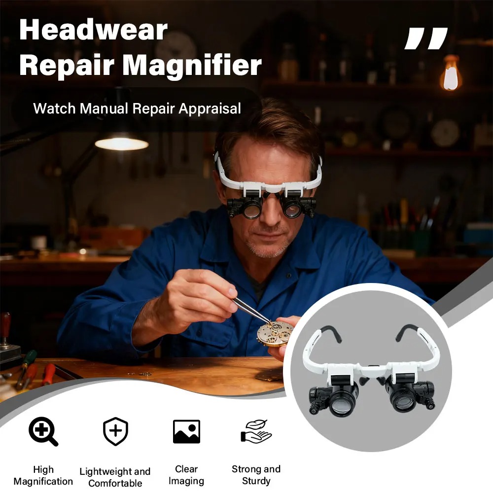 Lupa con Luz LED, Gafas con Lupa para Joyería, Soldadura y Herramientas, 8X 15X 23X