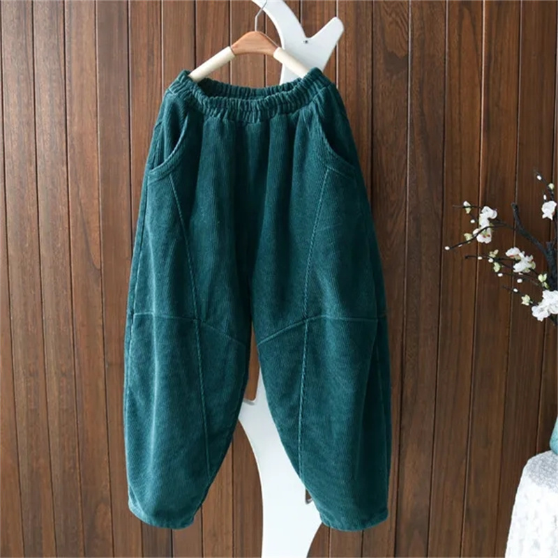 Retro Vrouwen Mode Hoge Taille Corduroy Wortel Broek 2024 Dames Grote Maat 5xl Haren Broek Winter Dames Verdikking Pantalons