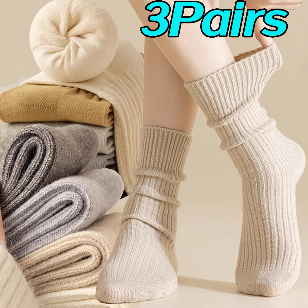 Calcetines de tiras verticales plisados de algodón, calcetines cálidos de invierno de Color sólido de otoño para mujeres, calcetines de tubo medio de estilo coreano para niñas