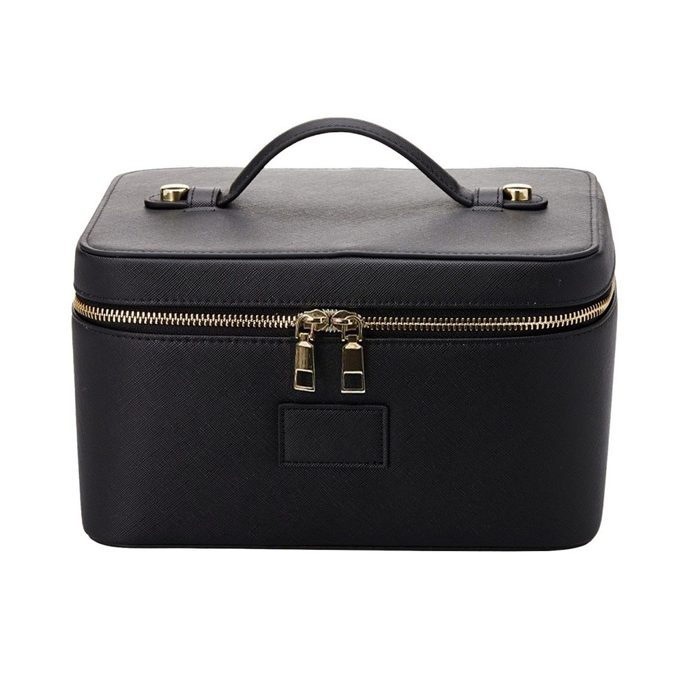 Bolsa de Maquiagem em Couro PU Grande Capacidade à Prova d'Água Bolsa de Armazenamento para Câmera Divisória Removível Forma Quadrada Bolsa de Higiene para Mulheres e Homens