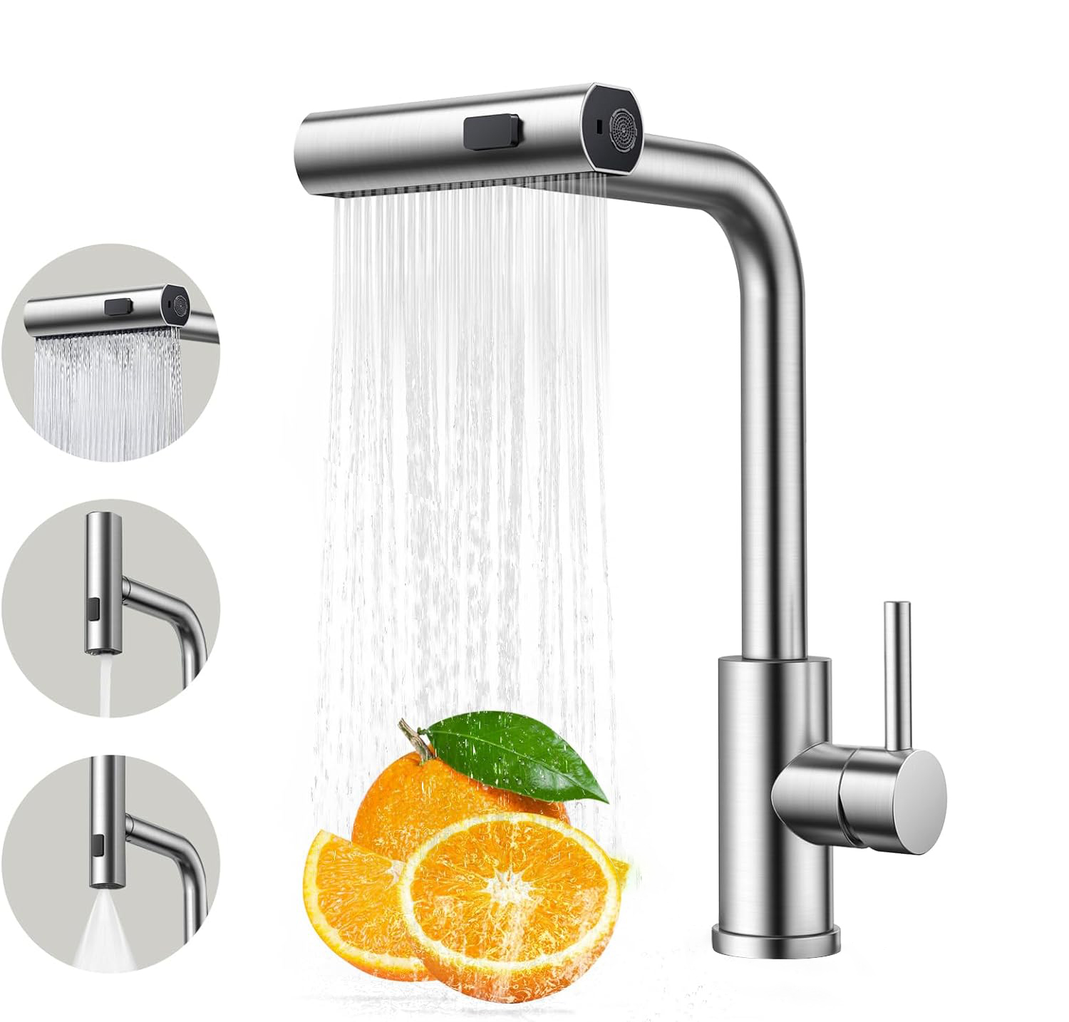 蛇口用ステンレス鋼噴霧器,床に取り付けられた水,シンクミキサー,シングルホール,滝,ホットとコールド,4つのモード,3668