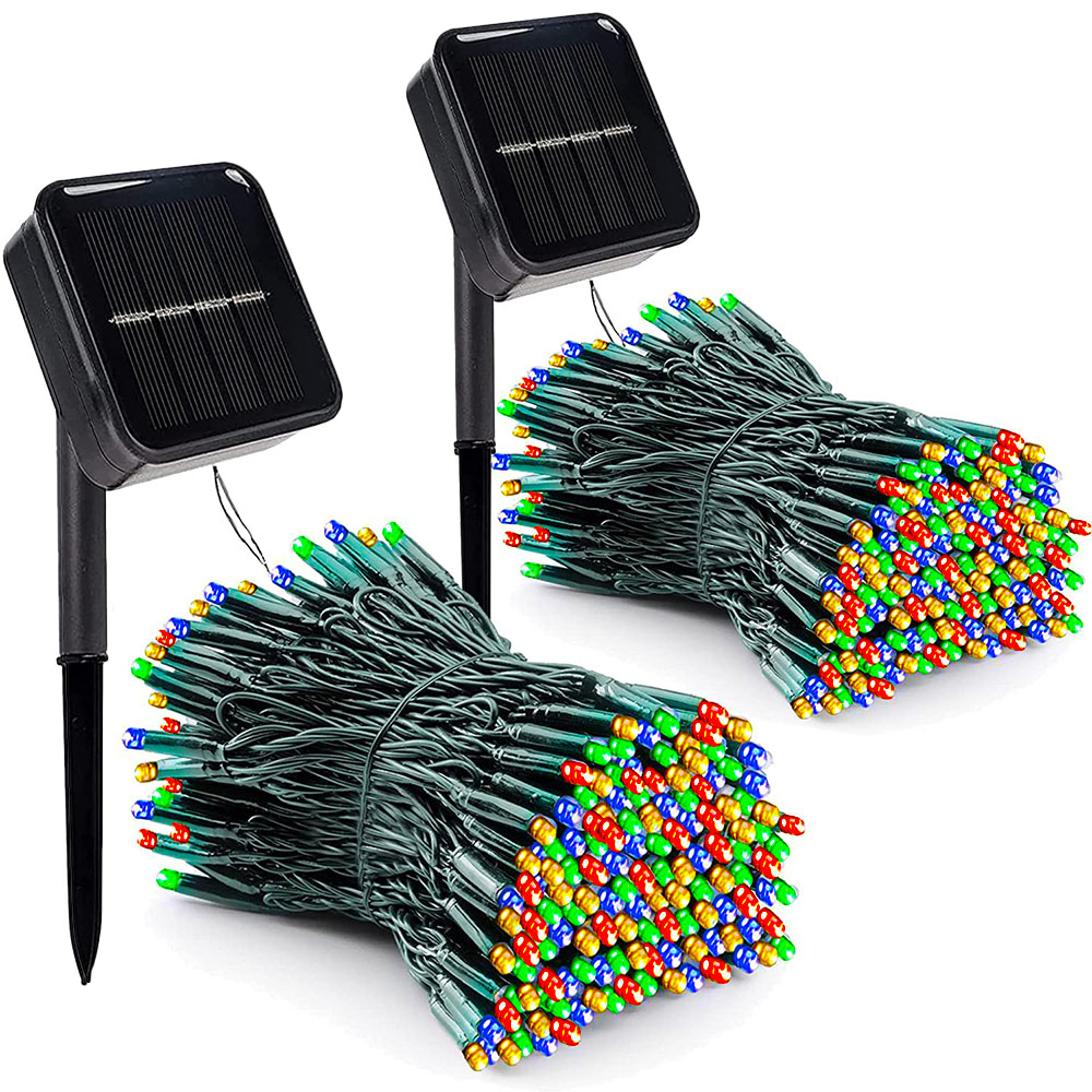 Guirnaldas de luces alimentadas por energía Solar LED para exteriores, guirnalda de luces navideñas impermeables para decoración del banquete de boda de árbol de Navidad