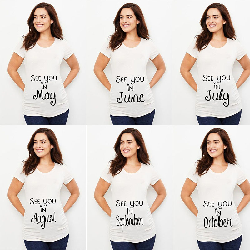 Ver você em maio impressão anúncio grávida t camisa maternidade manga curta camiseta gravidez nova mãe camisetas roupas topos