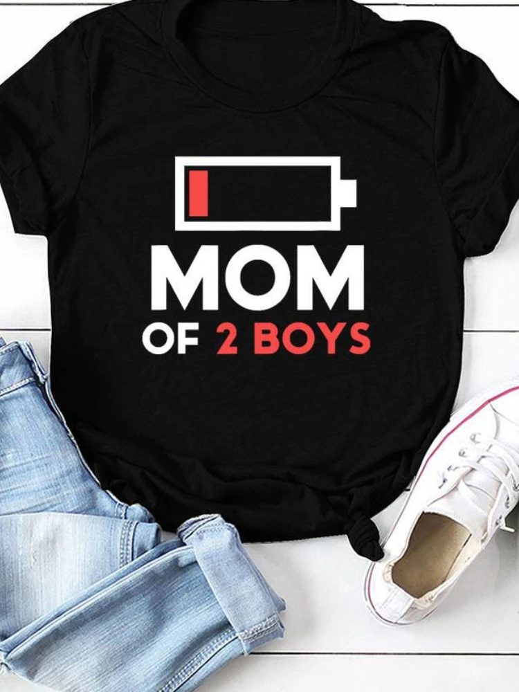 MOM OF BOYS ricarica stampa t-shirt da donna manica corta O collo maglietta da donna allentata maglietta da donna moda top Camisetas Mujer