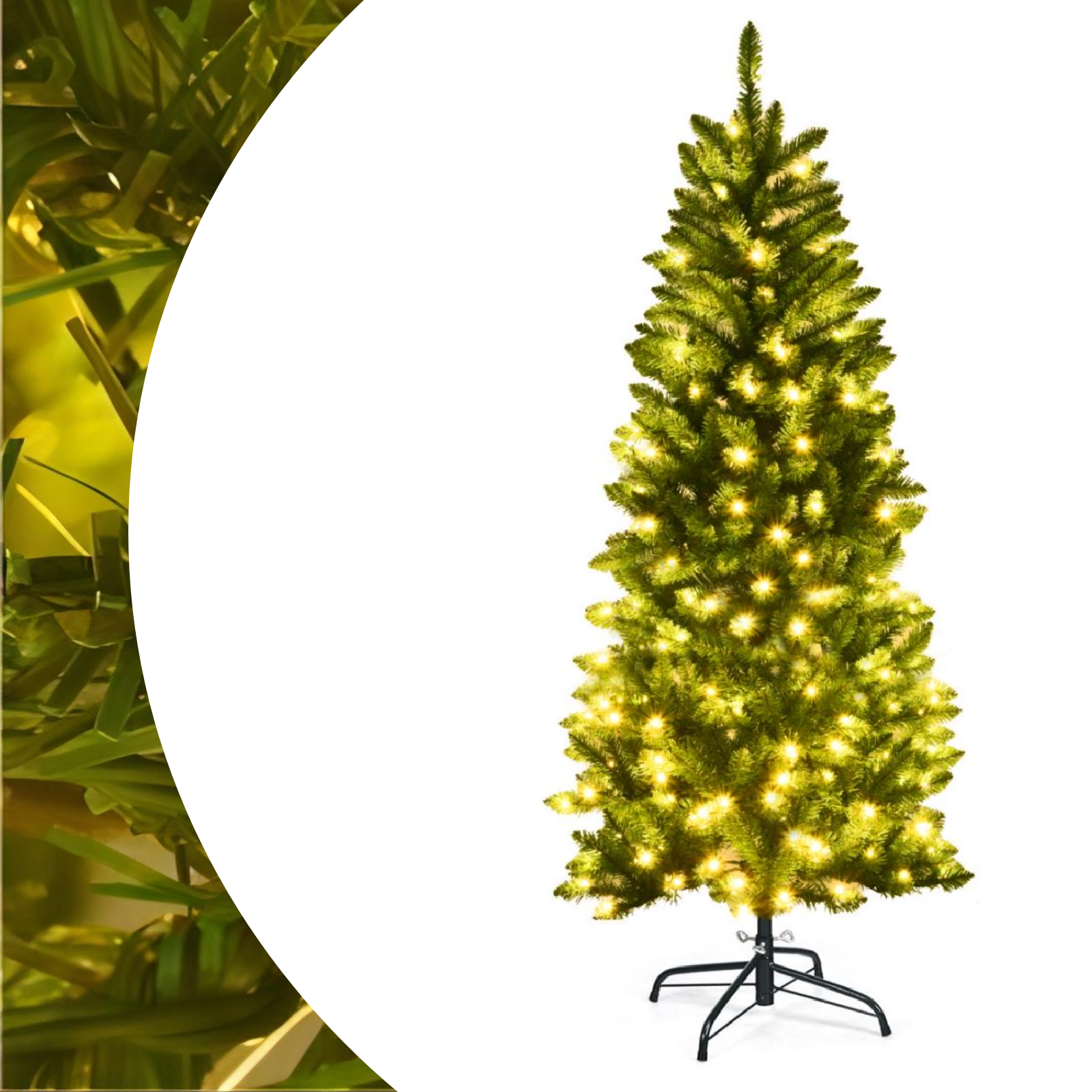 DORTALA-Árbol de Navidad Artificial con bisagras, 180 cm, Delgado, con 250 luces LED blancas cálidas