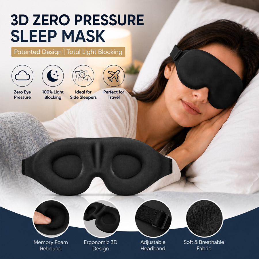Masker Tidur 3D Unisex, Desain Cetakan Alur Busa Memori, Penahan Cahaya, Lembut dan Nyaman untuk Perjalanan, Yoga, Tidur Siang