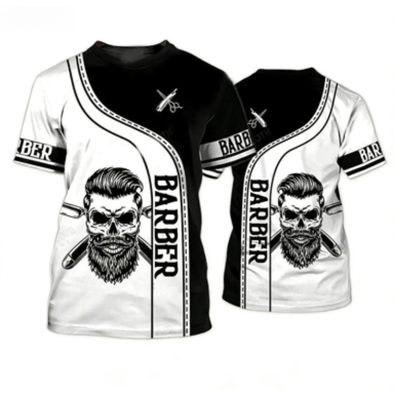 Fashion Barber Round Neck Short Sleeved Casual Street Role-playing Hairstylist T-shirt