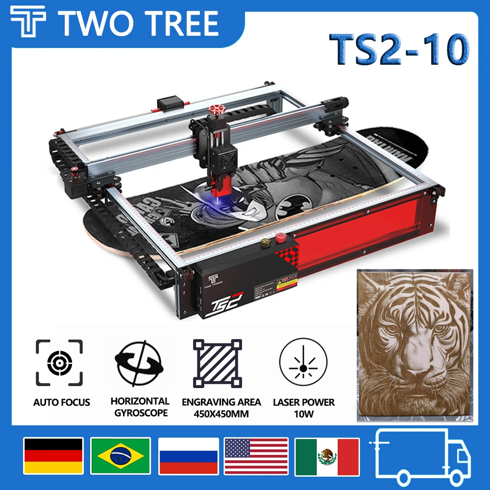 Twotrees TS2-10W 80W Optical Power máquina grabadora láser 450x450mm tecnología de punto comprimido LaserGRBL LightBurn Wifi giroscopio Horizontal