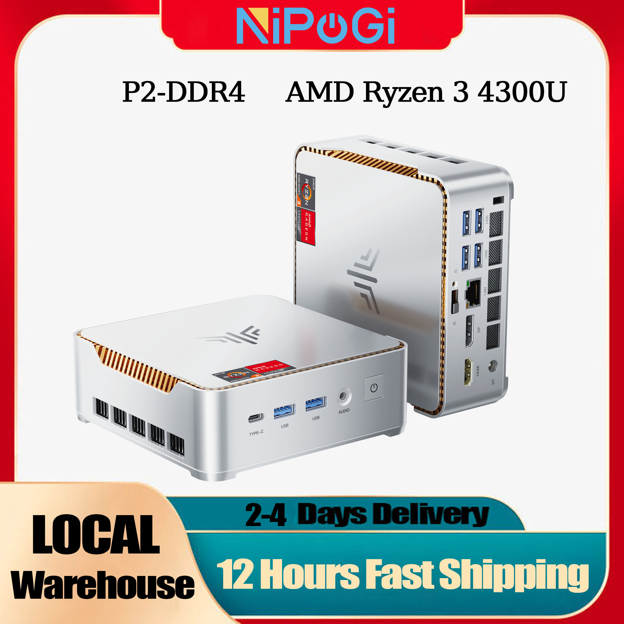 NIPOGI Mini PC Mini Computer AMD Ryzen 3 4300U 16GB DDR4 512GB M.2 SSD Windows 11 Pro Micro Desktop Computer Mini Desktop PC