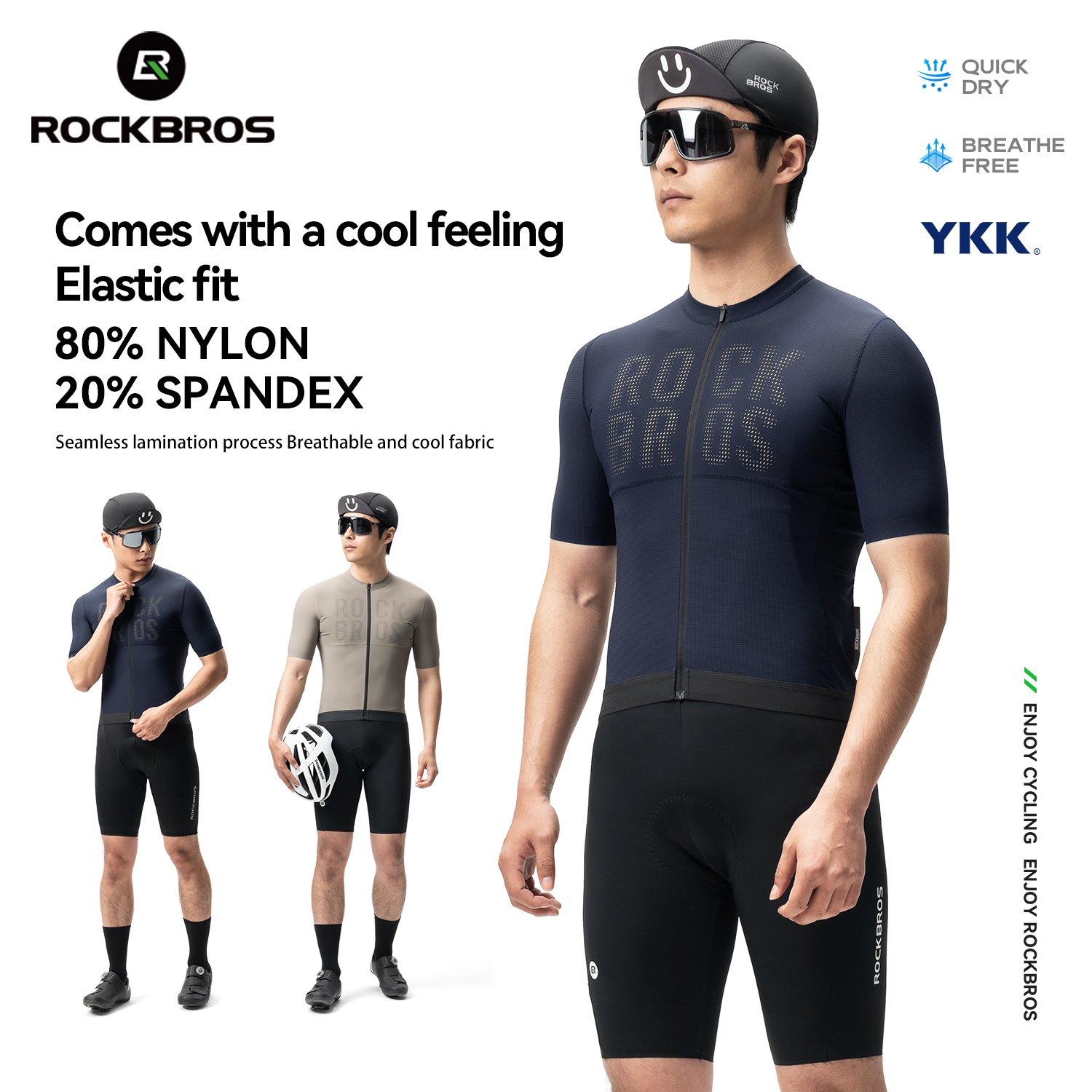 ROCKBROS Zomer Fietsshirt Lichtgewicht Hoog Elastisch Koel Ademend Korte Mouw Shirt Rits Zakken Heren Fietskleding