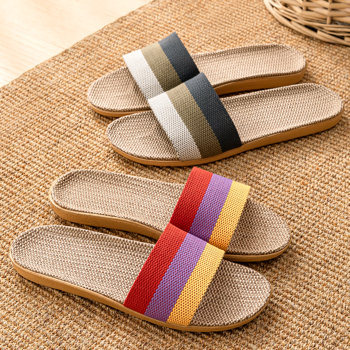 Fabric Unisex Slippers Summer Slip-On Home Slippers Breathable Soft Indoor Slippers