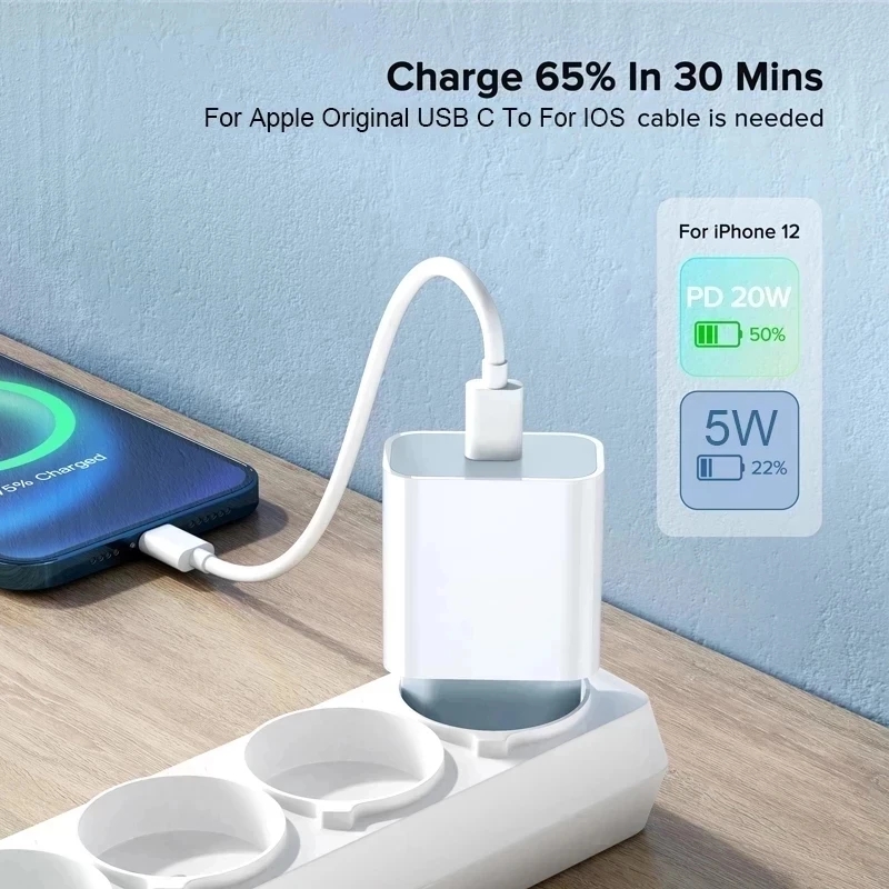 For iphonePD 20W USB Phone Charger Fast Charger for iPhone iPad Samsung OnePlus Wall Quick Charge Adapter TypeC Cable EU/US Plug