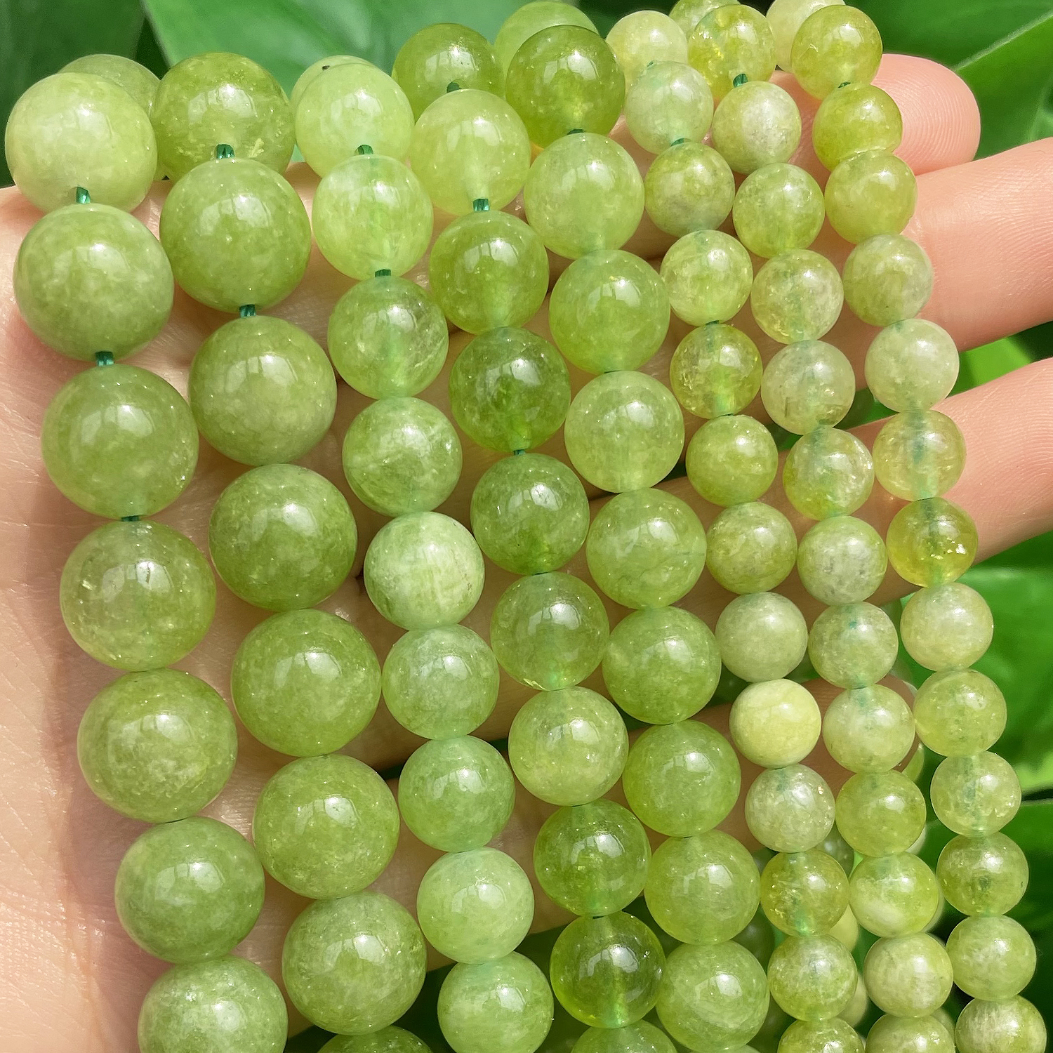 Peridoto verde de 6, 8, 10mm, cuentas de piedra sueltas, cuentas espaciadoras redondas lisas para joyería DIY, fabricación de pulseras, pendientes, accesorios de 15''