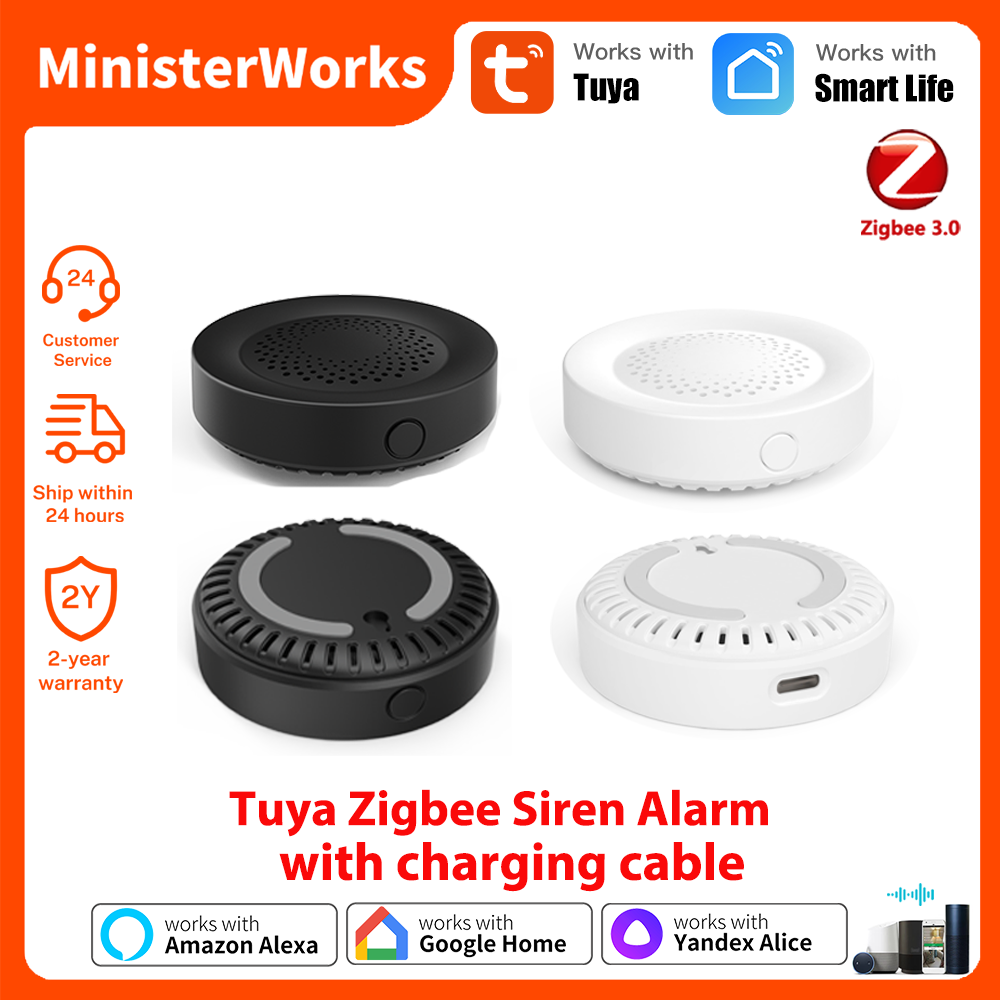 Умная сирена Tuya для домашней безопасности Требуется Tuya Zigbee Hub Мониторинг через приложения Smart Life работает с Google Home Alexa