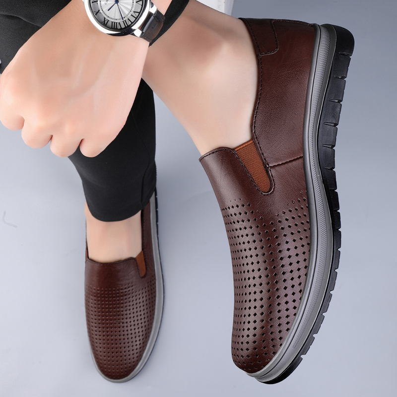 Luxus Männer Casual Slip-on Atmungsaktive Stanzen Split Leder Schuhe Männer Klassische Britischen Stil Loafer Schuhe Im Freien Fahren Schuhe