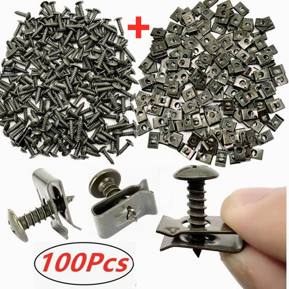 100 UDS-10Pc tornillo de Metal para coche mezclado Clip de sujeción tipo U con tornillo Clip de protección antioxidante hebilla de tornillo hoja de hierro
