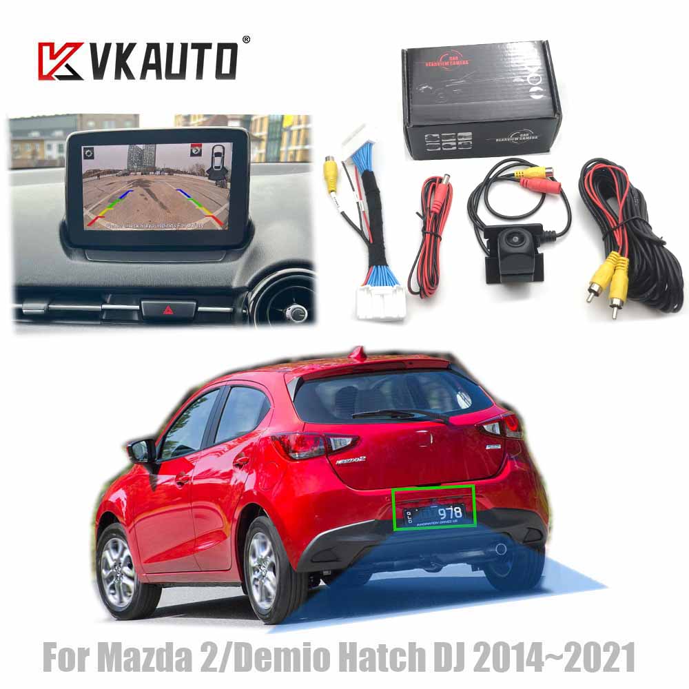 VKAUTO For Mazda 2 Demio DJ Hatch 2015~2025 Fish Eye Rear View Camera Work With oem Stereo Backup Reverse Parking Camera Adapter
