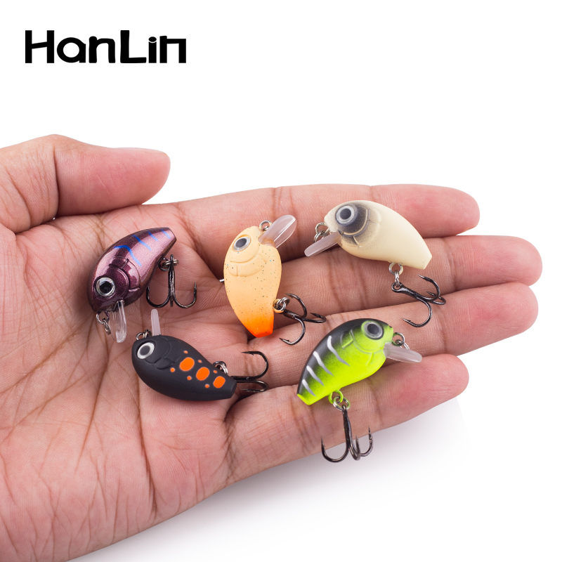 Hanlin 5 Stück/Set 2,8 cm 2 g Mini-Wobbler, langsam sinkender Crankbait-Angelköder, künstlicher Köder, Hartplastik-Wobbler für Barsch-Angelausrüstung