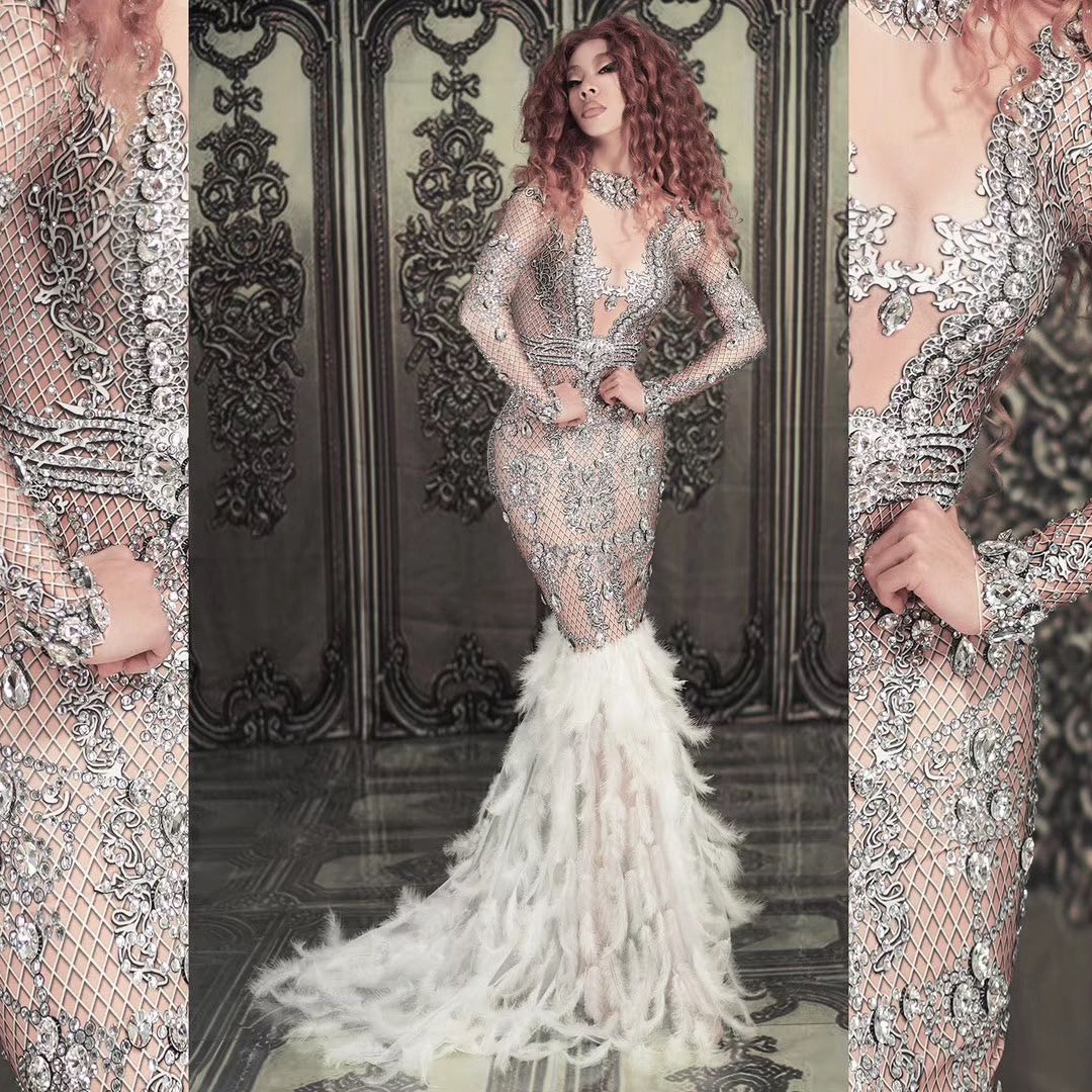 Neue glänzende Strass feder Hochzeits kleid Geburtstags feier Luxus Abendkleid Fotografie Fotografie Kleidung Ballkleider