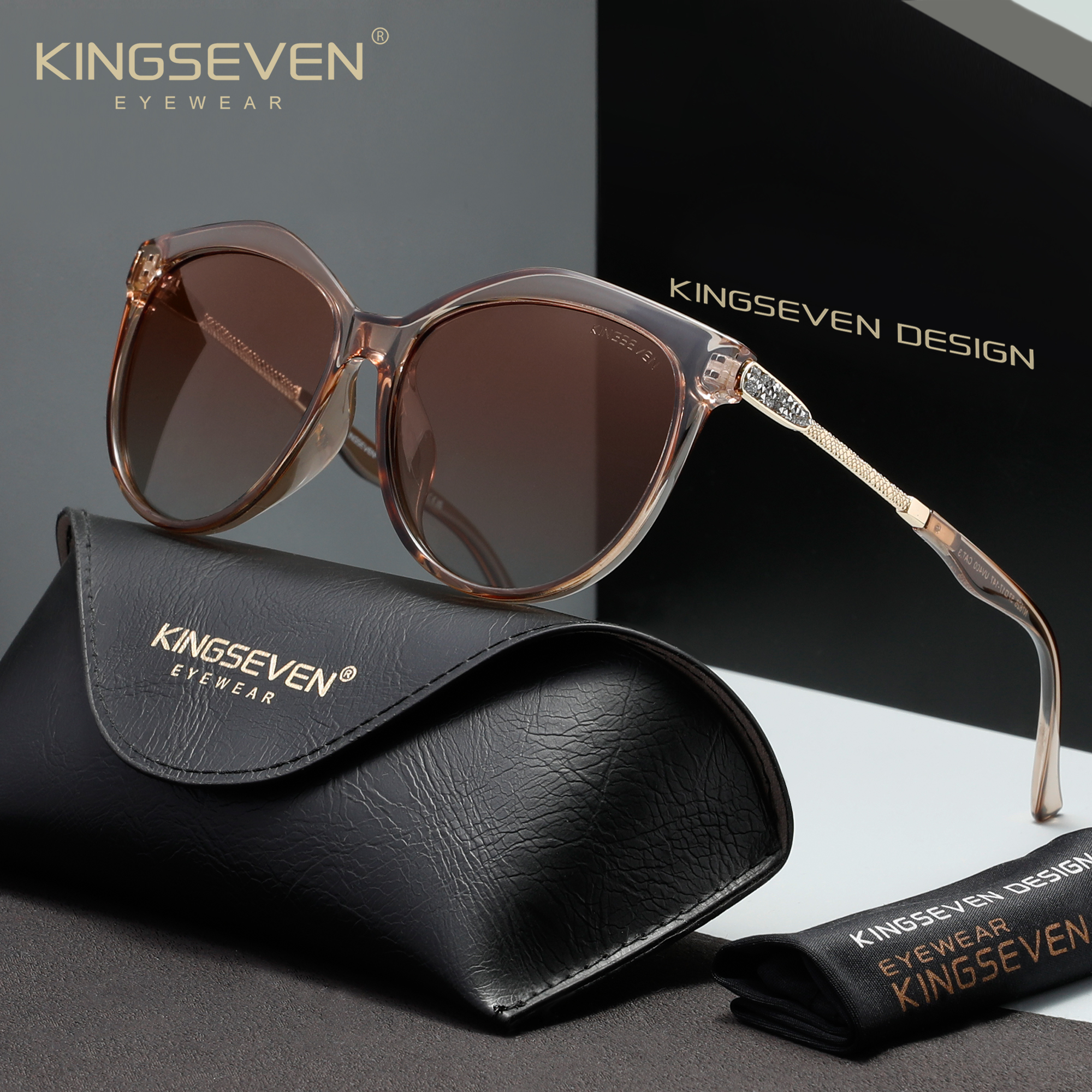 Солнцезащитные очки KINGSEVEN для женщин, повседневные, поляризованные, с защитой от УФ400, модные, люксовые, в форме кошачьего глаза, круглые, с большой оправой