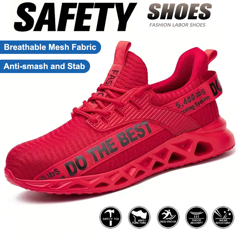 Sepatu Pelindung Keselamatan Pertambangan Pria Sepatu Keselamatan Ujung Baja Fungsi Anti Benturan Anti Tusukan Sepatu Kerja Fashion Multiwarna