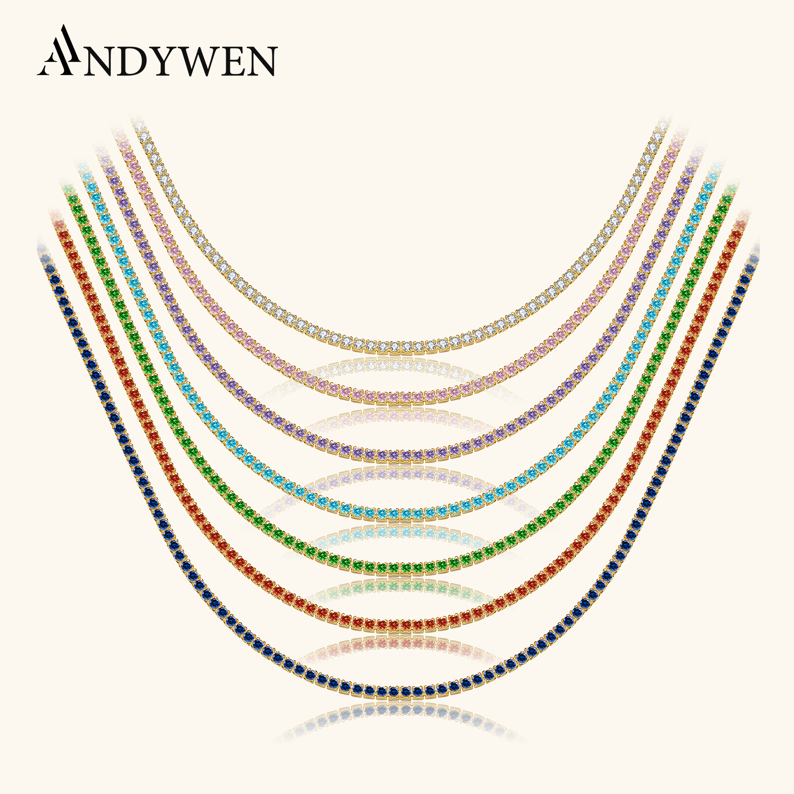 ANDYWEN Collier long en argent sterling 925 avec pendentif zircon 1,5 mm, style tennis, bijoux fins tendance rock punk, cadeau pour mariage et fête