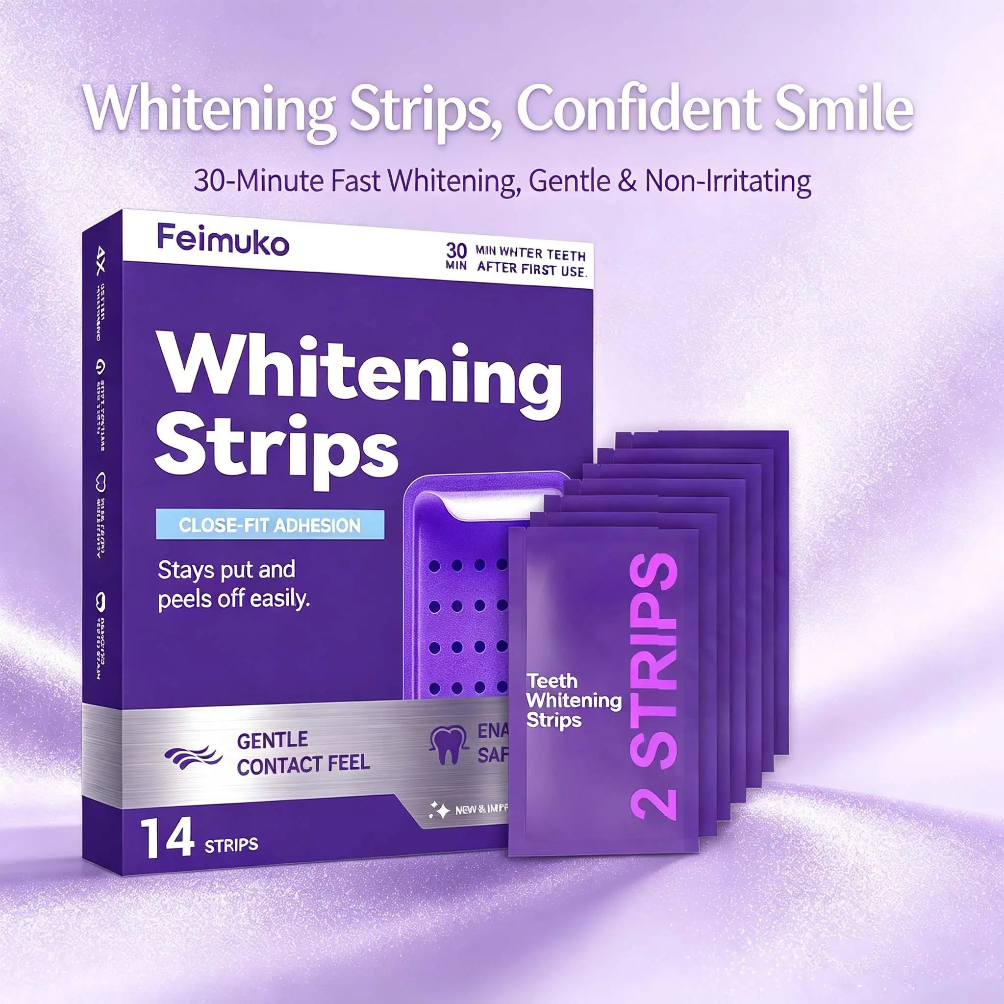 Purple Teeth Whitening Strips for Sensitive Teeth Remove Coffee Wine Smoking Stains Non Slip Improve Dental Yellowing Bright Smile Teeth Bleaching Strip