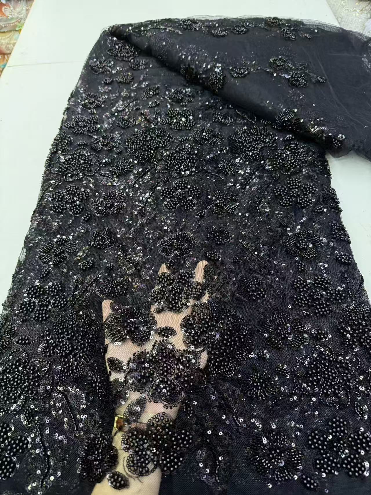 Luxe Rode 2026 Hoge Kwaliteit Franse Tule Netto Pailletten Kant Stof Afrikaanse Kant Stof 5 Yards Voor Nigeria Bruiloft M566-1
