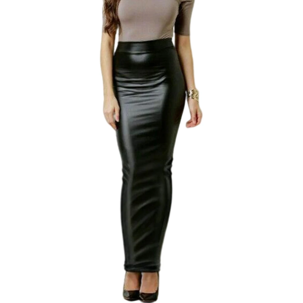 Femmes moulante jupe longue noir taille haute Pu cuir serré Maxi jupes Club tenue de fête élégante jupe crayon Saia faldas Big Plus
