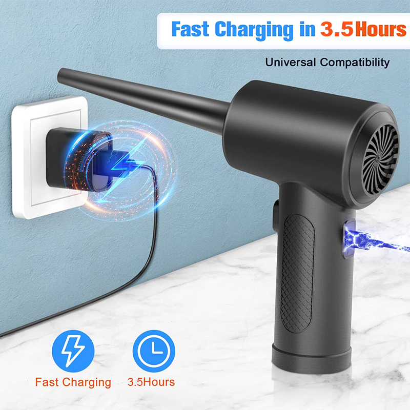 무선 공기 먼지떨이, 3개의 노즐과 3000mAh 충전식 배터리로 PC/자동차/가정/헤어 청소를 위한 5-in-1 고속 송풍기