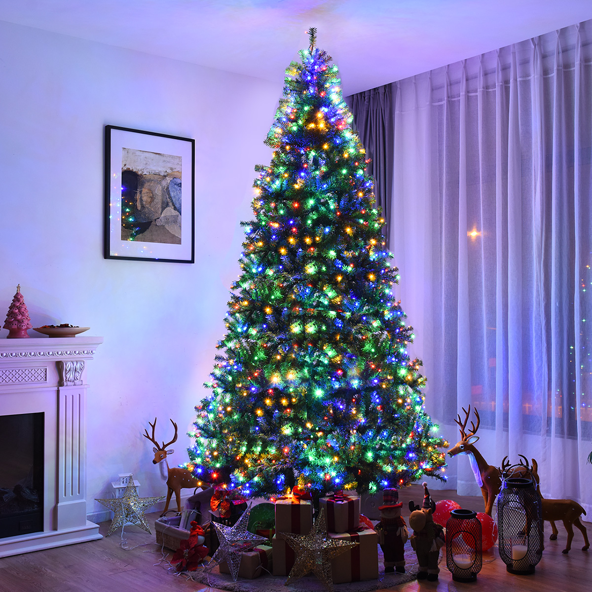 Pohon Natal Buatan Premium Berengsel 9 Kaki dengan 1000 Lampu LED & Dudukan