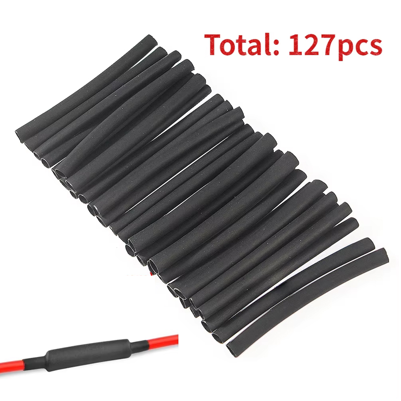 Kit de tubes thermorétractables 2:1, 127 pièces, Tube thermorésistant noir, gaine d'isolation pour câbles de connexion électrique