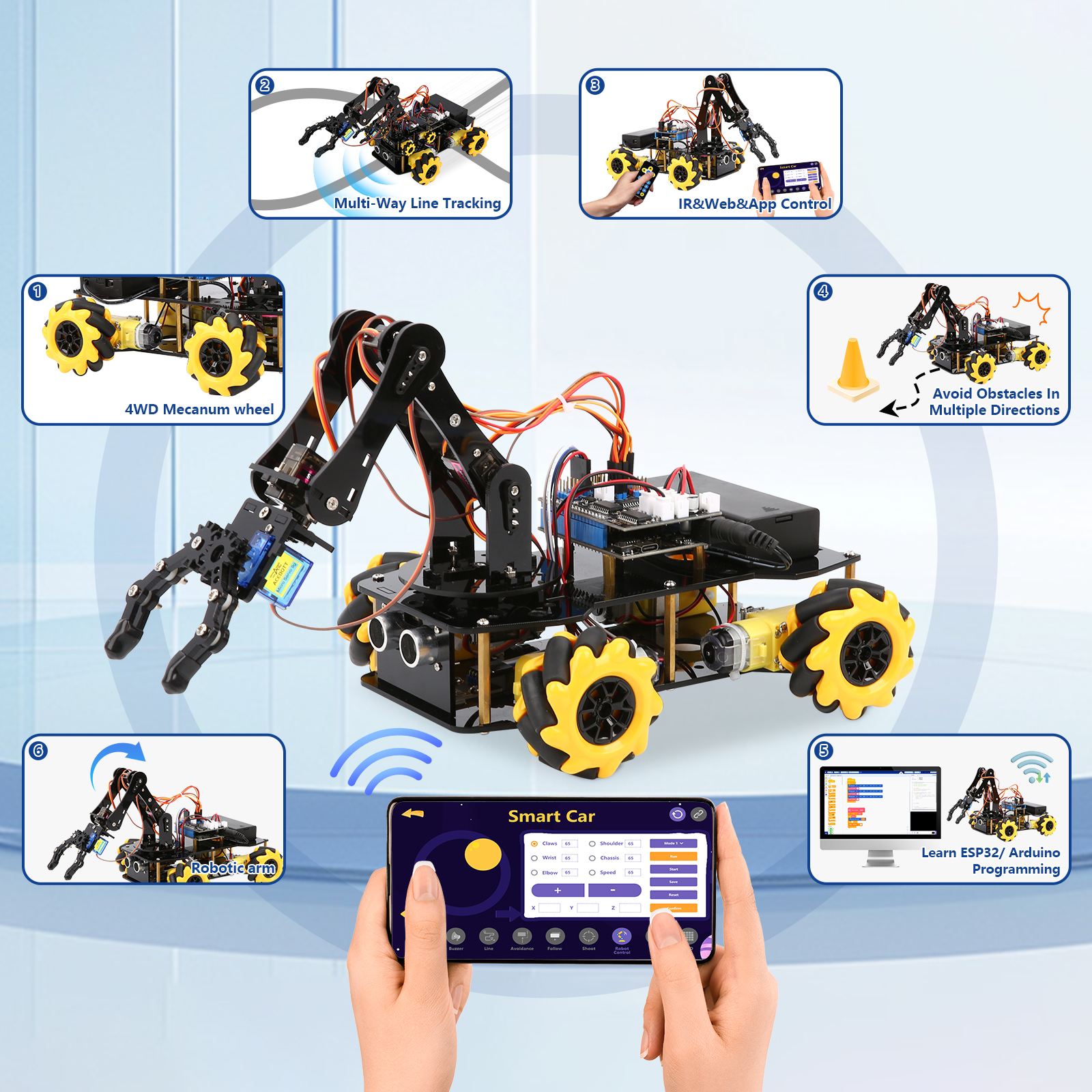 ACEBOTT ESP32 4 DOF Robotarm Leren Kit Wifi Elektronische Componenten Slimme Auto STEM STEAM Onderwijs Robotica voor Arduino