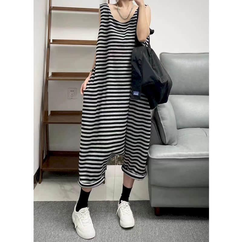 Tute a righe da donna Completi interi oversize senza maniche estivi da donna Pantaloni incrociati a vita alta casual stile coreano allentati
